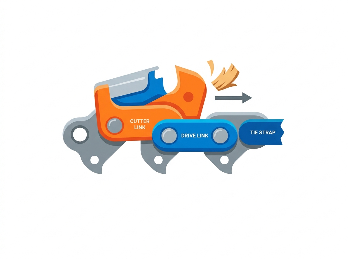 Chainsaw chain cutting wood fiber